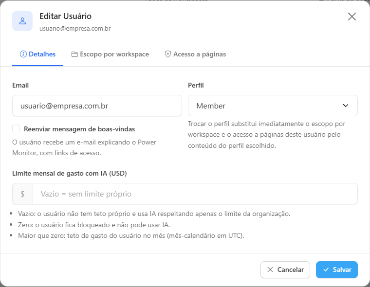 Modal Editar Usuário na aba Detalhes