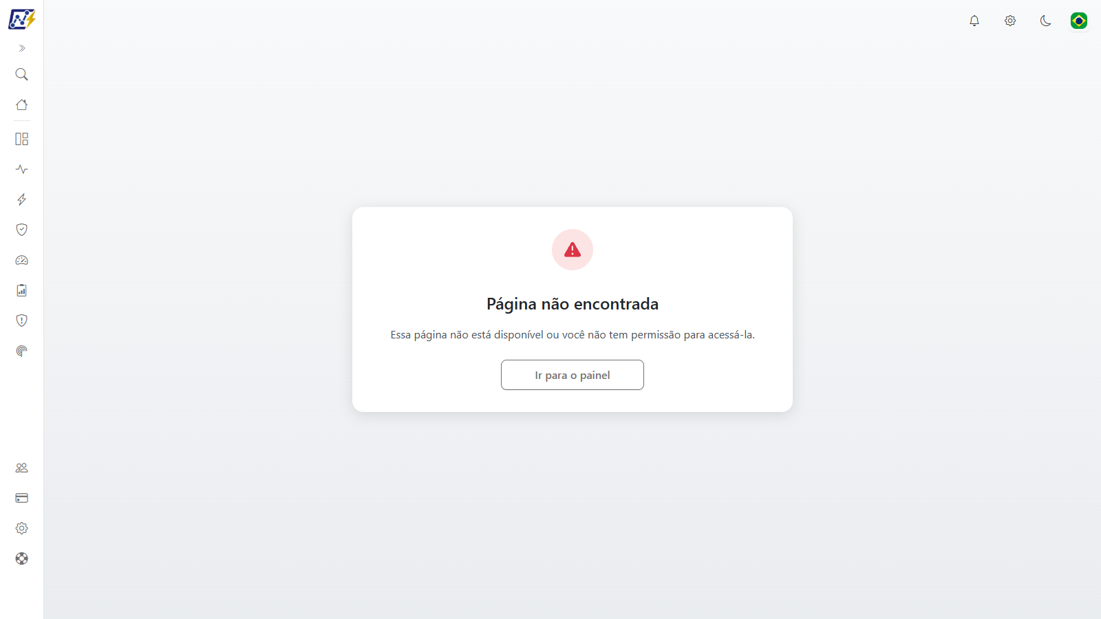 Tela Página não encontrada com os botões para voltar